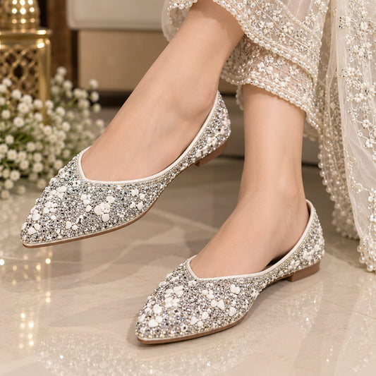 Comfort Enhance Crystal & Pearl Embellished Pointed Flats