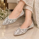Comfort Enhance Crystal & Pearl Embellished Pointed Flats