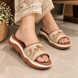 Comfort Enhance Floral Embroidered Sporty Wedge Slides