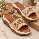 Comfort Enhance Floral Embroidered Sporty Wedge Slides