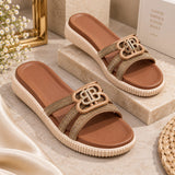 Comfort Enhance Crystal Monogram Platform Slide Sandals