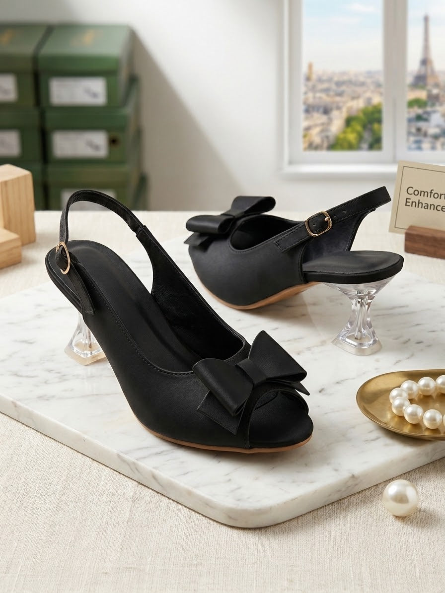 Comfort Enhance Matte Bow Peep-Toe Slingback Heels