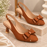 Comfort Enhance Matte Bow Peep-Toe Slingback Heels