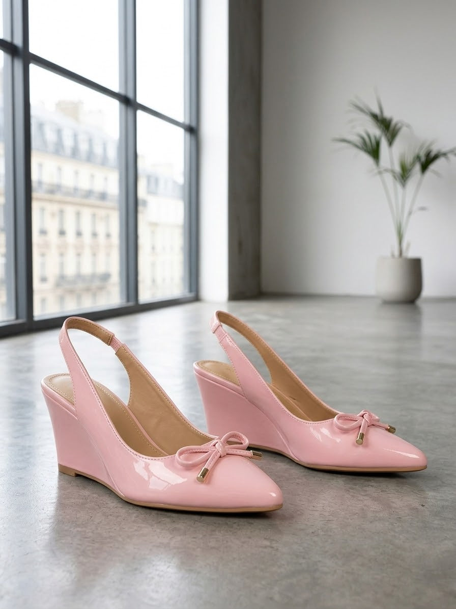 Comfort Enhance Glossy Patent Bow Slingback Pumps
