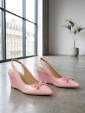 Comfort Enhance Glossy Patent Bow Slingback Pumps