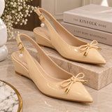 Comfort Enhance Glossy Patent Bow Slingback Pumps