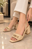 Comfort Enhance Glossy Patent Block Heel Peep-Toe Mules