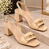 Comfort Enhance Glossy Patent Block Heel Peep-Toe Mules