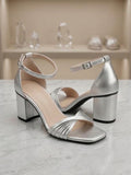 Comfort Enhance Metallic Twisted Strap Block Heel Sandals