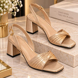 Comfort Enhance Metallic Twisted Strap Block Heel Sandals