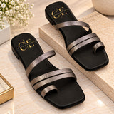 Comfort Enhance Strappy Metallic Toe-Ring Flats