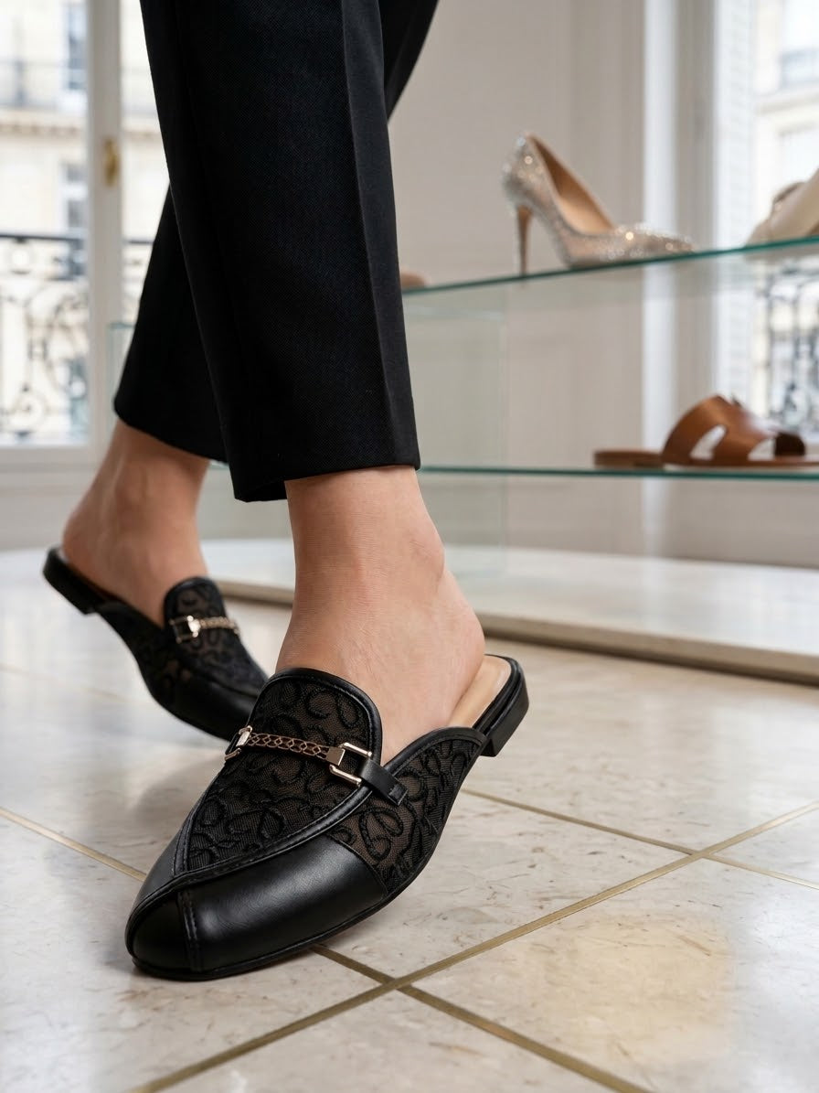 Comfort Enhance Embroidered Mesh Mule Flats