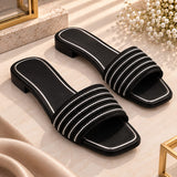 Comfort Enhance Crystal Embellished Multi-Strap Flat Slides