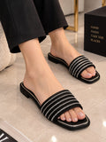 Comfort Enhance Crystal Embellished Multi-Strap Flat Slides