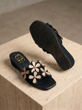 Comfort Enhance 3D Floral Applique Low Wedge Slides