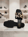 Comfort Enhance 3D Floral Applique Low Wedge Slides