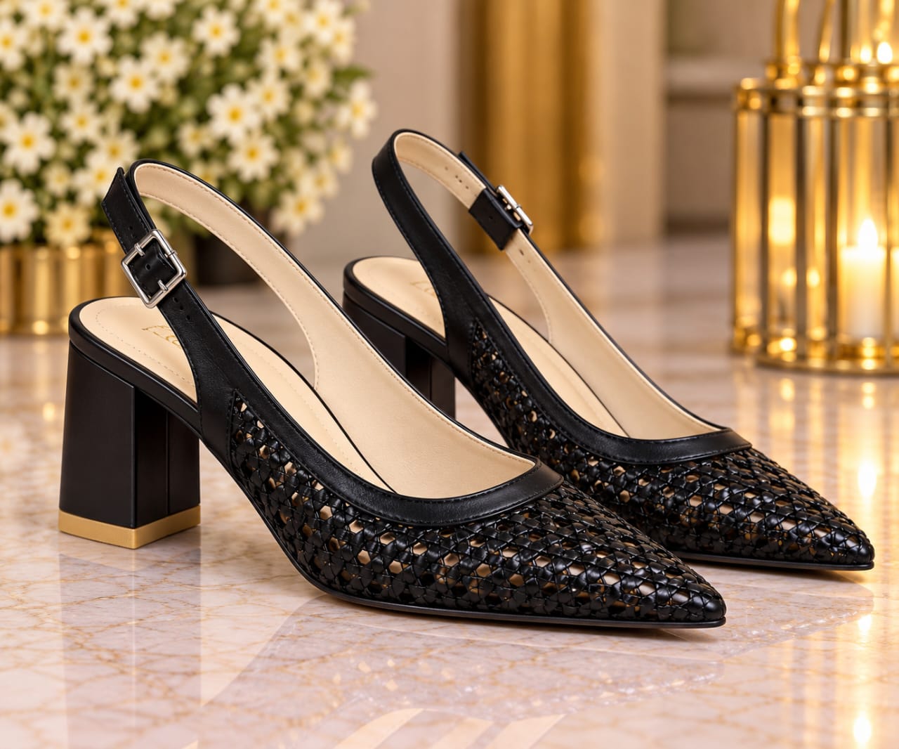 Women’s  Woven Pointed Toe Slingback Block Heels
