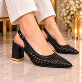 Women’s  Woven Pointed Toe Slingback Block Heels