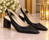 Women’s  Woven Pointed Toe Slingback Block Heels