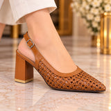 Women’s  Woven Pointed Toe Slingback Block Heels