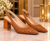 Women’s  Woven Pointed Toe Slingback Block Heels
