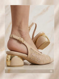 Comfort Enhance Floral Embroidered Pointed Toe Slingback Heels