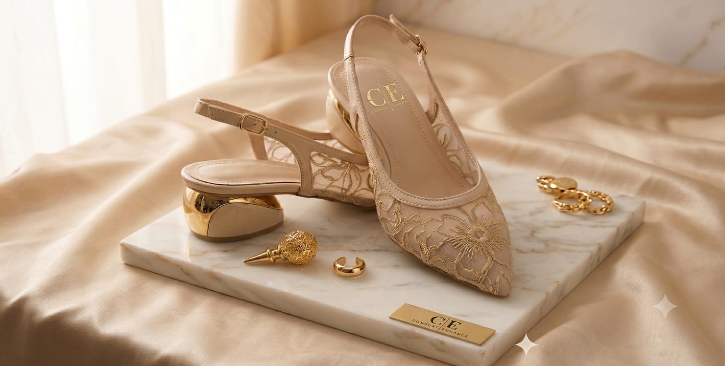 Comfort Enhance Floral Embroidered Pointed Toe Slingback Heels