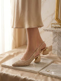 Comfort Enhance Floral Embroidered Pointed Toe Slingback Heels