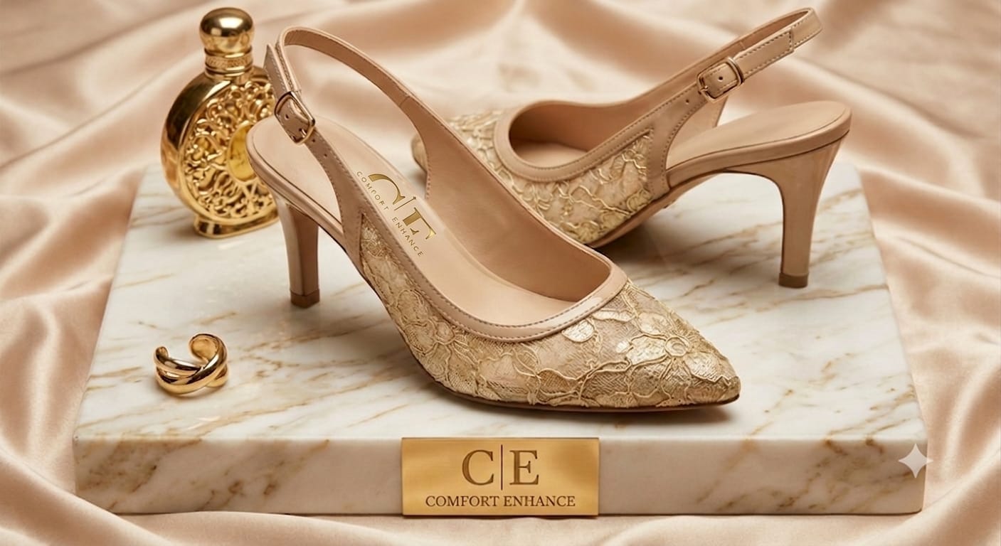 Comfort Enhance Floral Embroidered Pointed Toe Slingback Heels
