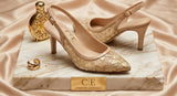 Comfort Enhance Floral Embroidered Pointed Toe Slingback Heels