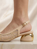 Comfort Enhance Floral Embroidered Pointed Toe Slingback Heels