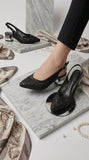 Comfort Enhance Floral Embroidered Pointed Toe Slingback Heels