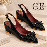 Comfort Enhance Glossy Patent Bow Slingback Pumps